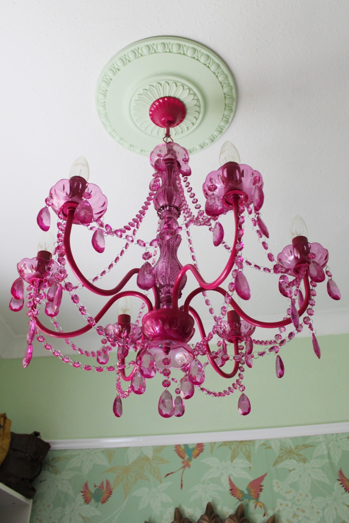 My finished dressing room including very girlie pink chandelier