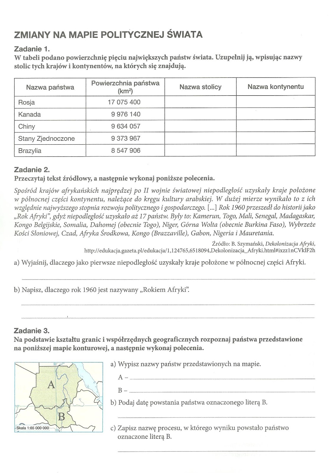 Zmiany Na Mapie Politycznej świata Sprawdzian Pdf geografia i turystyka: I a / Temat 1 : Zmiany na mapie politycznej świata