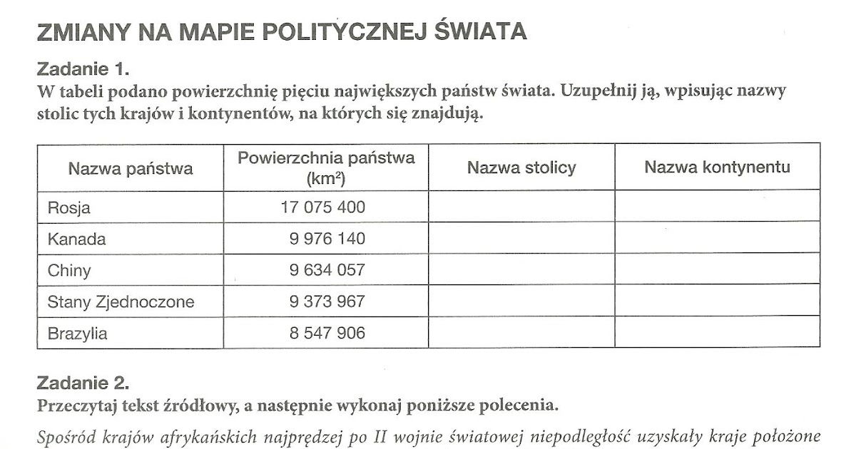 Zmiany Na Mapie Politycznej świata Sprawdzian Pdf geografia i turystyka: I a / Temat 1 : Zmiany na mapie politycznej świata