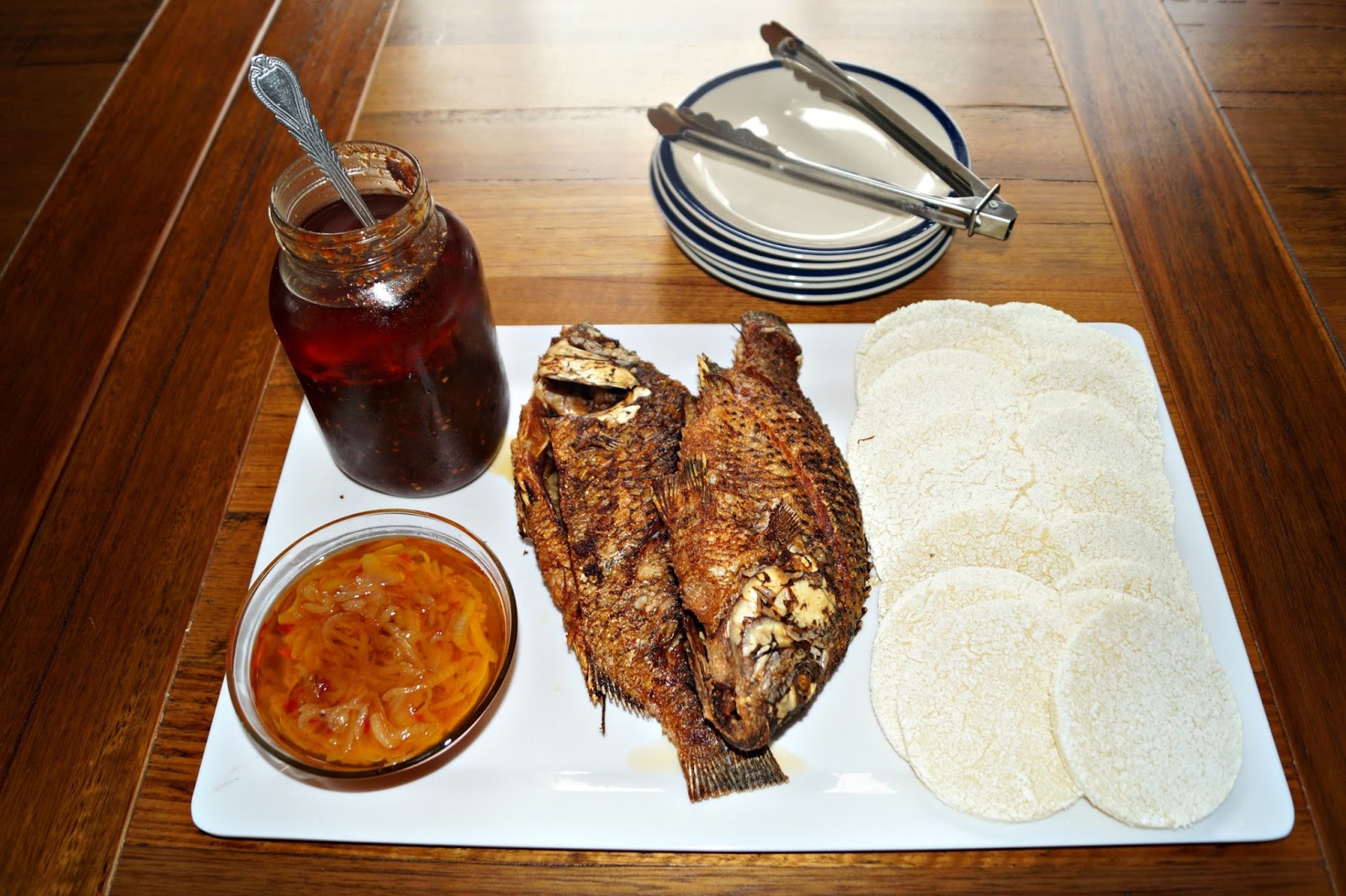 Cassava Bread with Fried Tilapia, Onion and Chilli Gravy Sierra