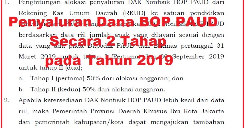 Penyaluran Dana Bop Paud Secara 2 Tahap Di Tahun 2019 Arsip Paud