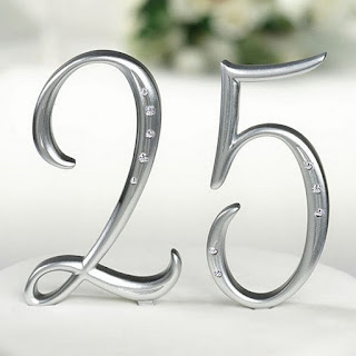 Silver number cake picks for 25th wedding anniversary