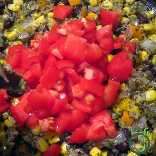 Morsels of Life - Tex-Mex Quinoa Step 6 - Add tomatoes. (And quinoa if you didn't add it in Step 5.)