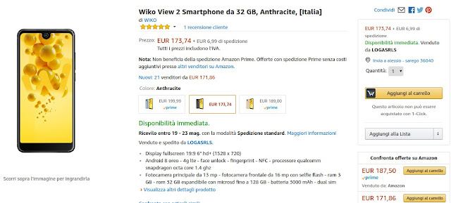 Wiko View 2 arriva su Amazon Italia a 173 euro