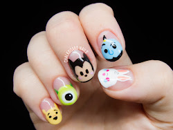 tsum disney nail character nails characters painted mickey genie wazowski mike hand pooh chalkboard right lightyear cogsworth buzz donald left