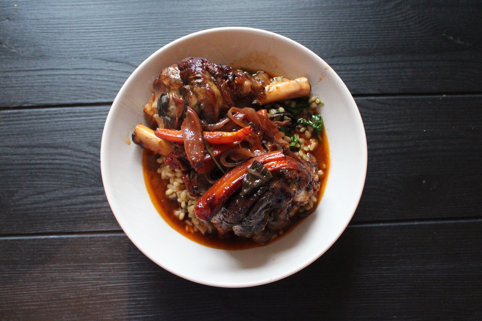 Lamb shanks with pearl barley risotto