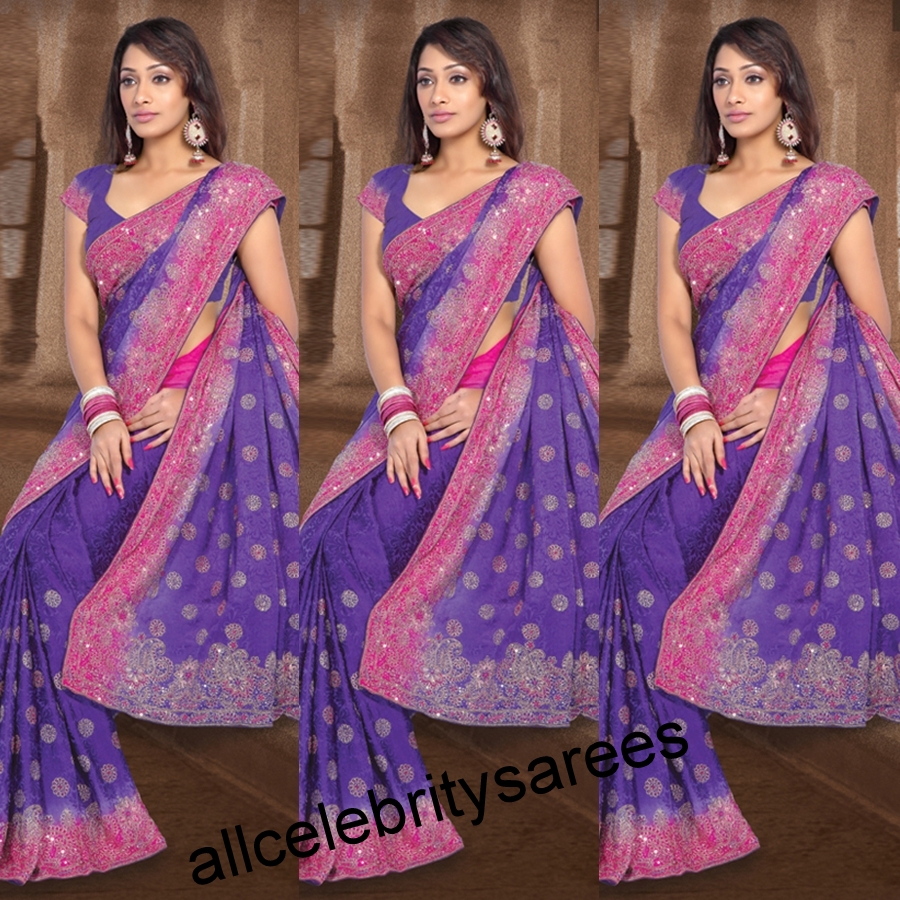 All Celebrities Sarees Designs Celebrity in voilet and pink color