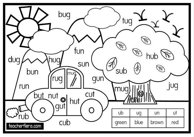 teacherfiera.com: COLOUR BY CODE (WORD FAMILIES)