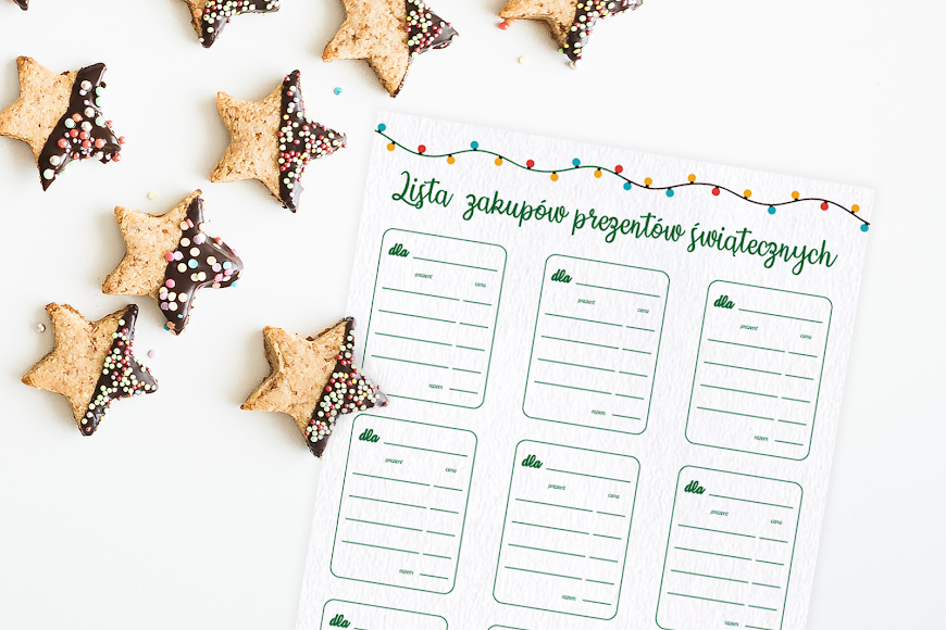 Lista zakupów świątecznych prezentów (do druku za darmo)