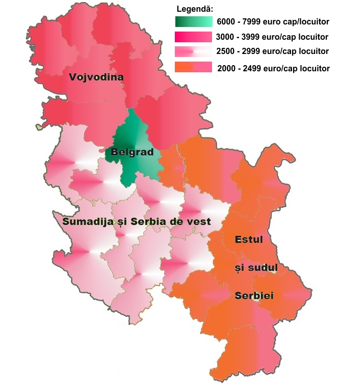 Harta pib-ului pe cap de locuitor în Serbia