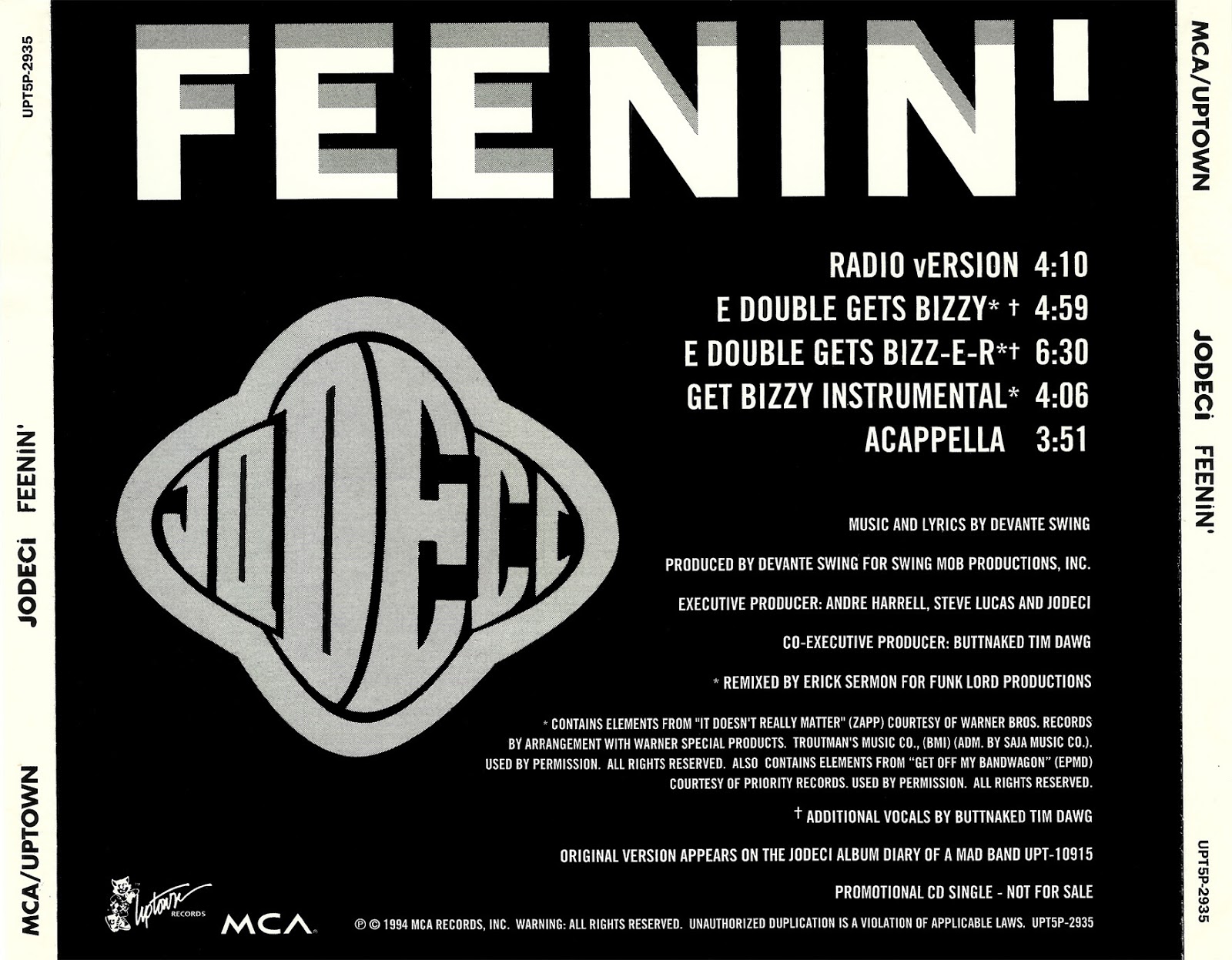 ARTIST: Jodeci TITLE: Feenin' (Promo CDS) LABEL: MCA/Uptown RIP DATE: ...