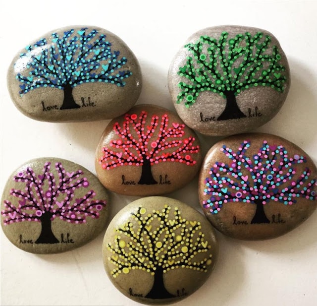 Seasonal Tree of Life Dot Painted Rocks - I Love Painted Rocks