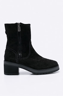 Botine femei Tommy Hilfiger originale piele intoarsa negre de iarna fara toc Botine femei Tommy Hilfiger originale piele intoarsa negre de iarna fara toc