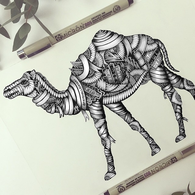 06-Dromedary-Faye-Halliday-Haathi-Detailed-Drawings-Representing-Complex-Animal-www-designstack-co