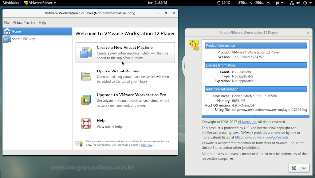 VMware Workstation Player 12.5.5 executando no Debian 9 Stretch