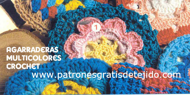 Agarraderas tejidas al crochet con diseños originales y múltiples colores