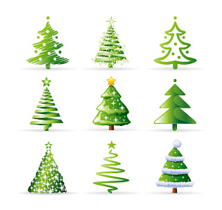 お洒落なクリスマス・ツリーのイラスト variety of cartoon christmas tree イラスト素材