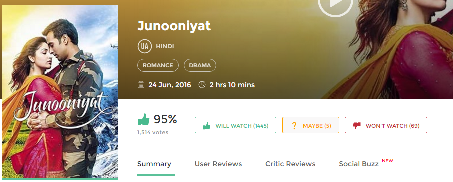 Junooniyat (2016) Bollywood Movie in HD 720p avi mp4 3gp 