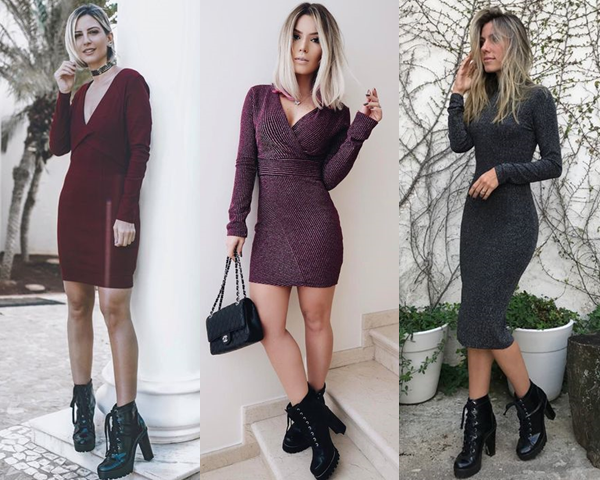 coturno com vestido midi