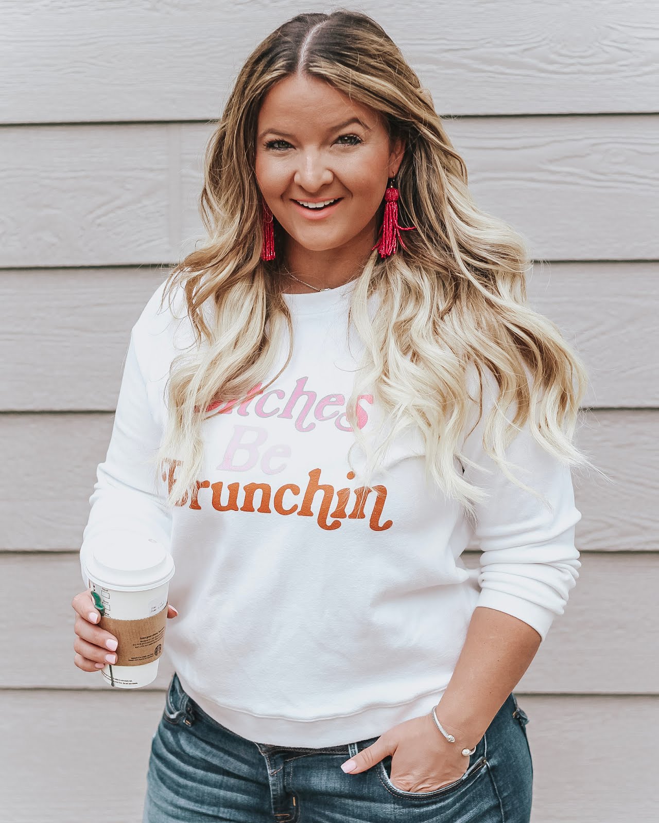 Bitches who brunch sweater styled on top Denver fashion blog, Delayna Denaye
