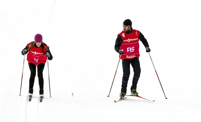 Carl Philip and Sofia Hellqvist skiis at Lugnet ski stadion in Falun, Sweden