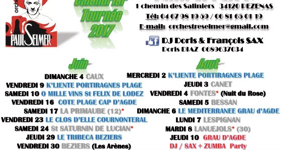 Calendrier Paul Selmer 2023 Paul Selmer: Calendrier Tournée 2017