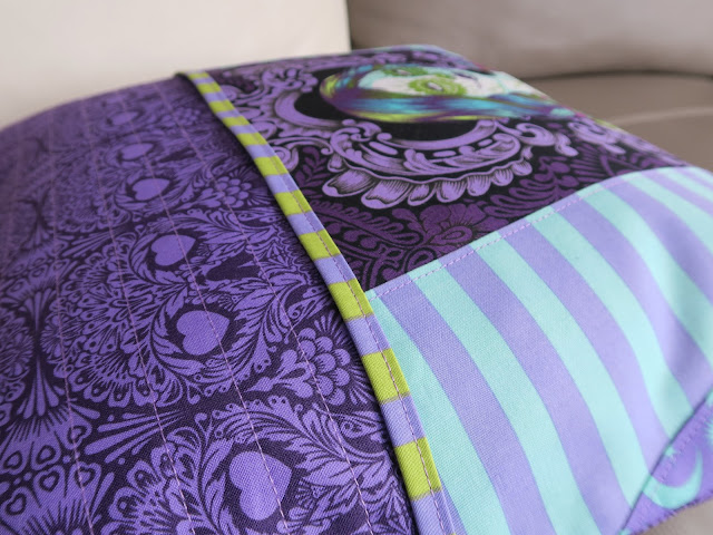 Luna Lovequilts - Quilted reading cushion / pillow in Tula Pink De La Luna collection - Close-up