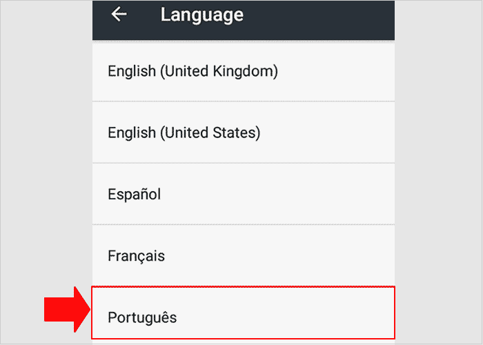 Idioma português Brasil configurado