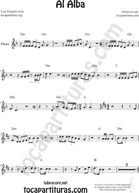 Al Alba Partitura de Flauta, Violín, Saxofón Alto, Trompeta, Viola, Oboe, Clarinete, Saxo Tenor, Soprano Sax, Trombón, Fliscorno, chelo, Fagot, Barítono, Bombardino, Trompa o corno, Tuba...