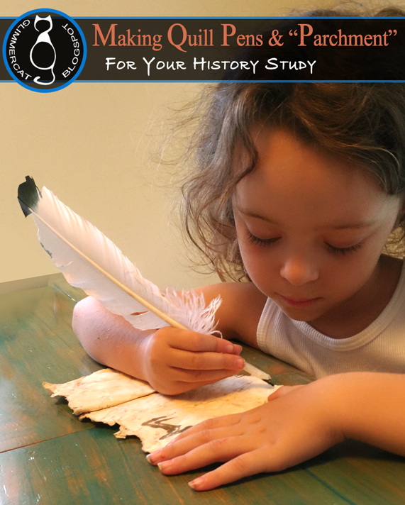 Glimmercat Education Making Quill Pens and "Parchment"