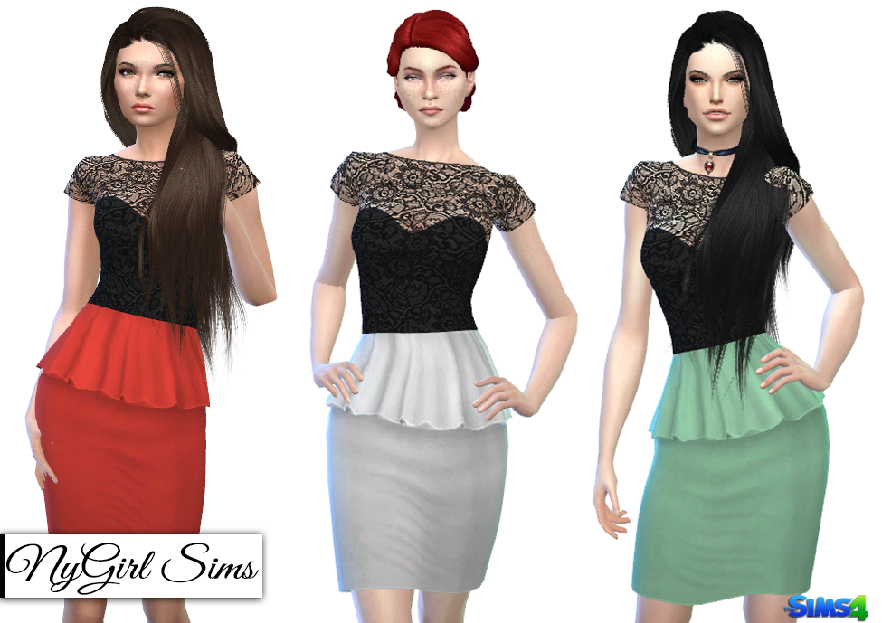 NyGirl Sims 4: Black Lace Peplum Dress