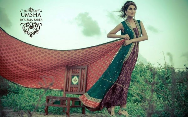 Uzma Babar Stylish Eid-ul-Azha Umsha Dress Collection 2014 For Girls