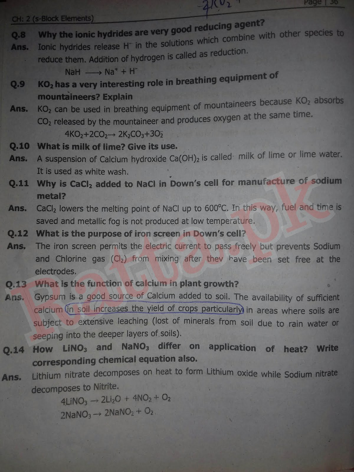 FSc 2nd Year Chemistry Chapter 2 short questions