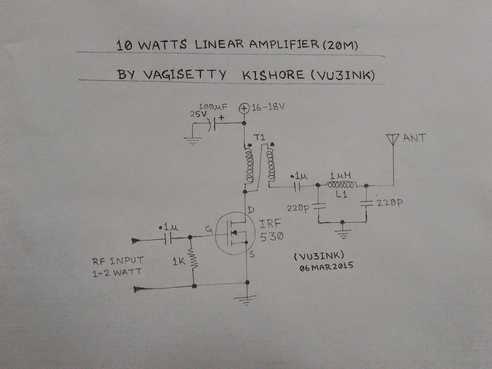 VU2JXL 10 WATTS HF LINEAR AMPLIFIER USING IRF530 FOR 20M