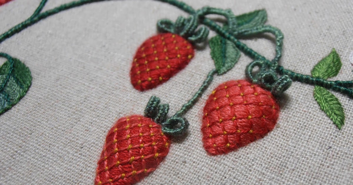 Strawberry Feast Raised Embroidery WIP