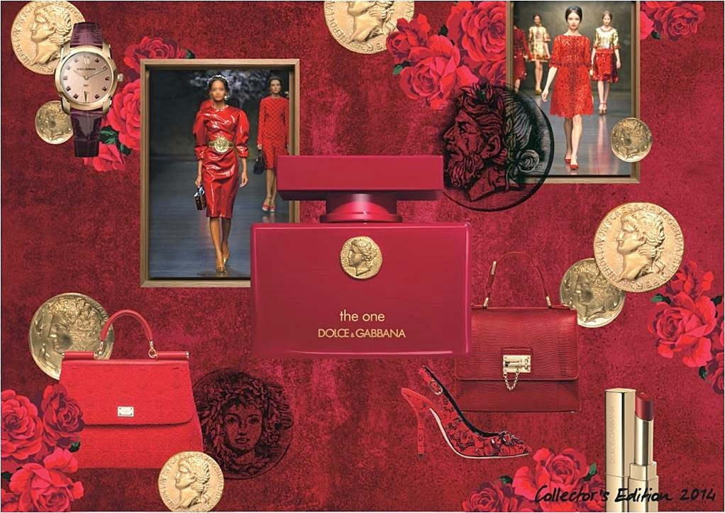Dolce & Gabbana, The One, The One for Men, Collector’s Edition, Fragrance Review, Red, Deep Brown, Greek gods, solid lacquered flacons, embossed gold coin