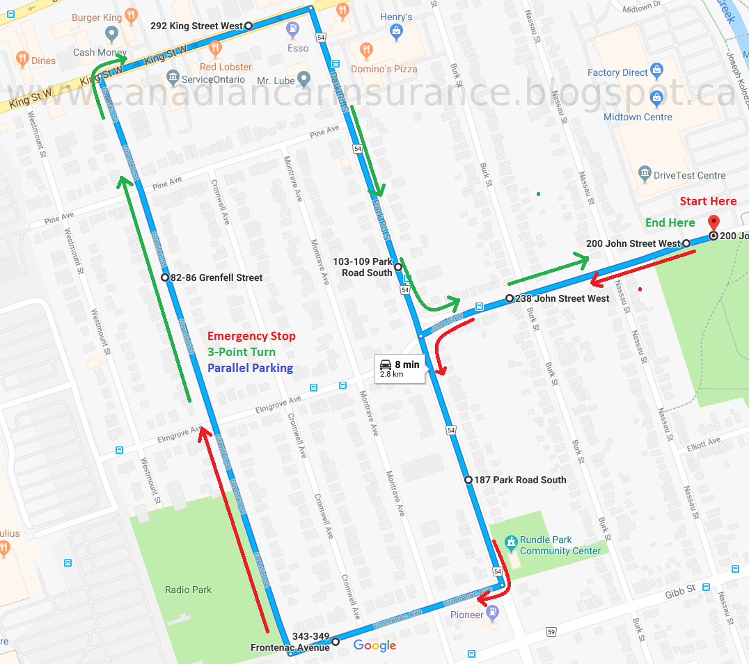 Newmarket Drive Test Centre >> Oshawa G2 Road Test Route Map Newmarket Drive Test Centre >> Oshawa G2 Road Test Route Map