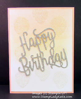 Card made with Stampinup's Happy Birthday Thinlit Dies and Balloon Bouquet Punch as a stencil for the glitter background  by StampLadyKatie