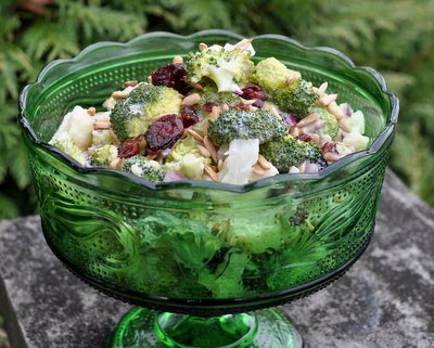 Healthy Holiday Salad with Broccoli, Cauliflower & Dried Cranberries