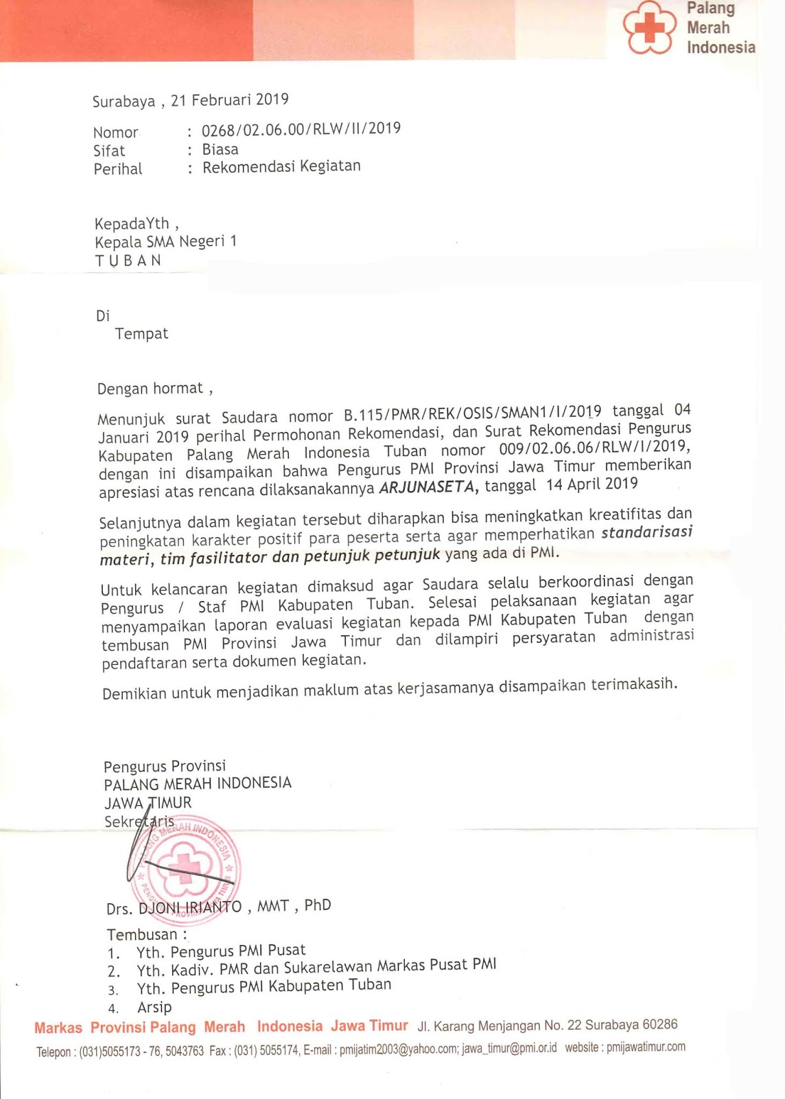Pmr Sma Negeri 1 Tuban Surat Rekomendasi Kegiatan Dari Pmi