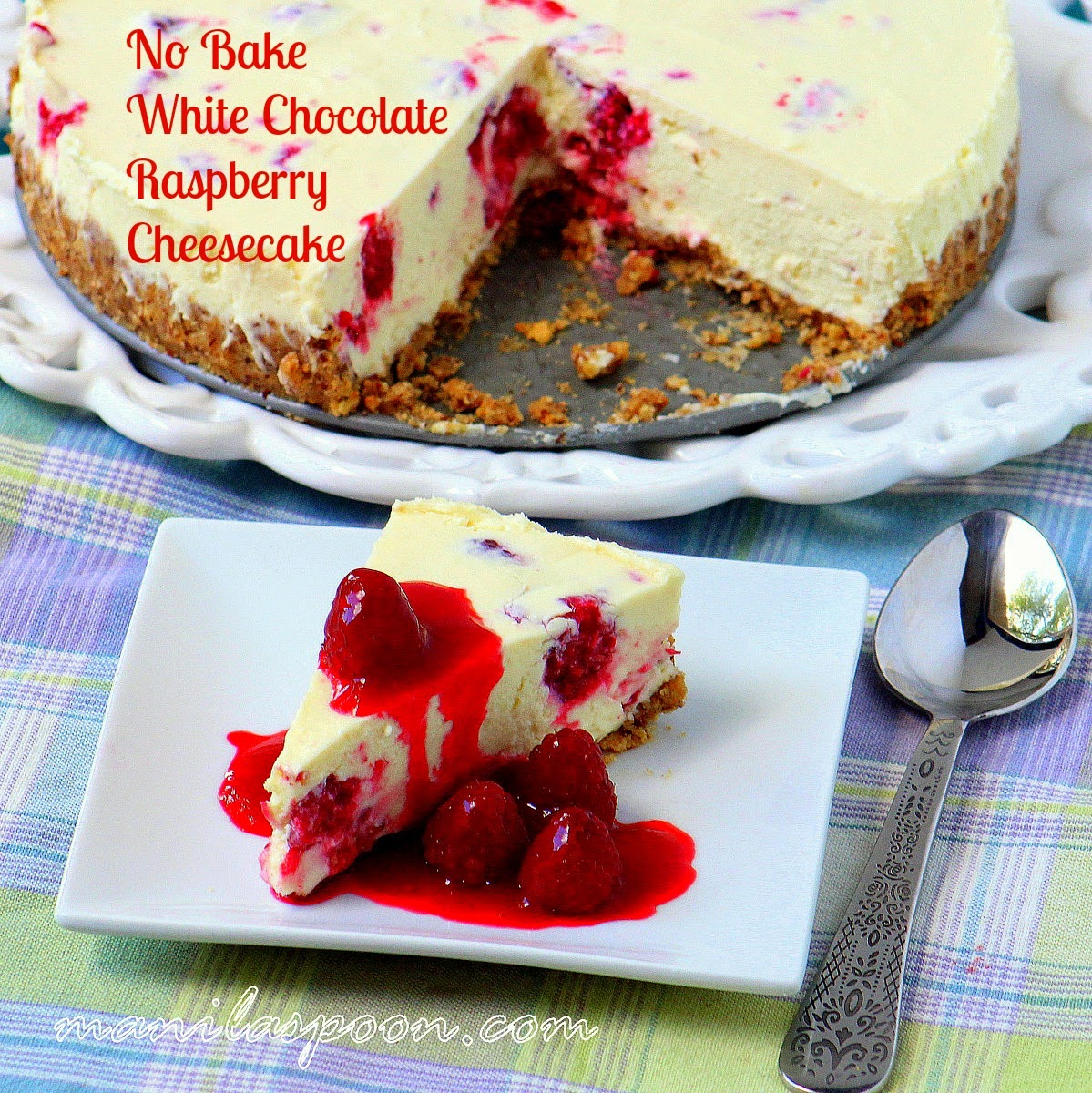 This luscious NO BAKE White Chocolate Raspberry Cheesecake is the ultimate summer dessert. Fresh and sweet-tangy raspberry coulis perfectly complements the rich and creamy cheesecake. Tried and tested, super easy recipe, too!
