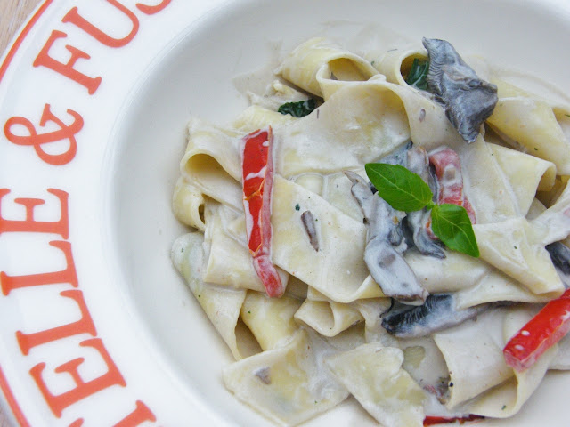 a bowl of Pepper and Mushroom Pappardelle