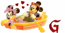 Alfabeto brillante de Mickey y Minnie paseando en lancha G. 