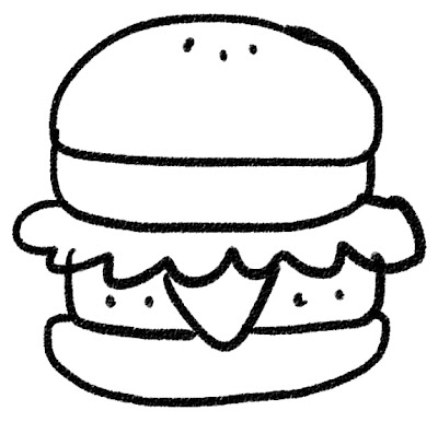 ハンバーガーのイラスト モノクロ線画