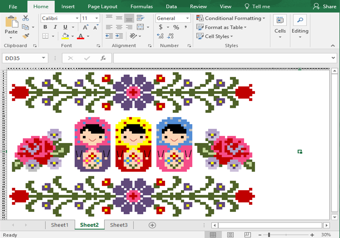 Miniature Mice Using Microsoft Excel for Cross Stitch Purposes*