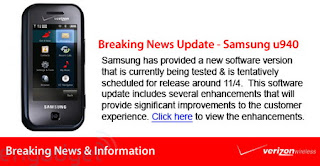 Verizon Samsung u940 Glyde problems fixed, firmware update on the way