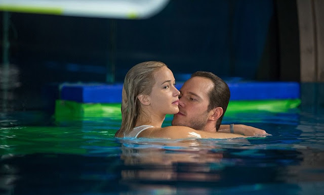 Morten Tyldum's Passengers, Chris Pratt, Jennifer Lawrence, swimming pool, getting cozy 