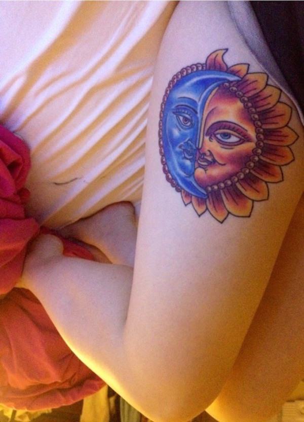 Sun & Moon Thigh Tattoos