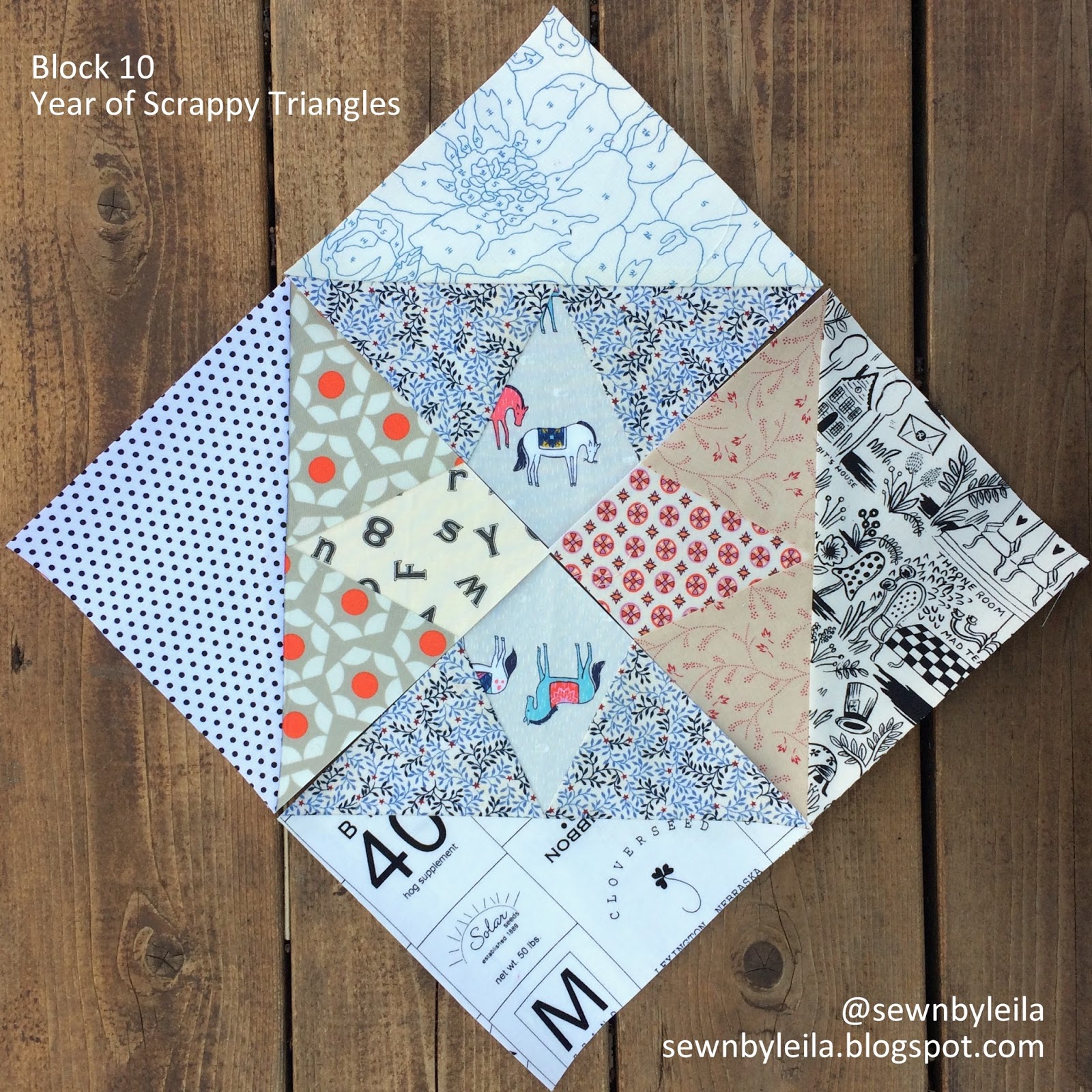 Sewn by Leila Gardunia Block 10 Year of Scrappy Triangles and