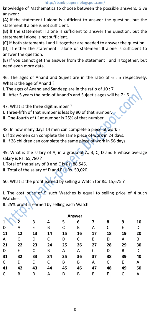 sbi bank exam solved question papers